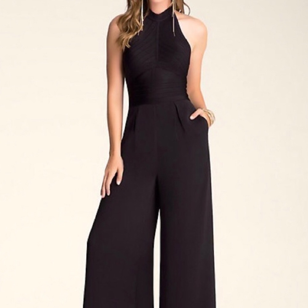 Bebe Bandage Halter Wide Leg Jumpsuit